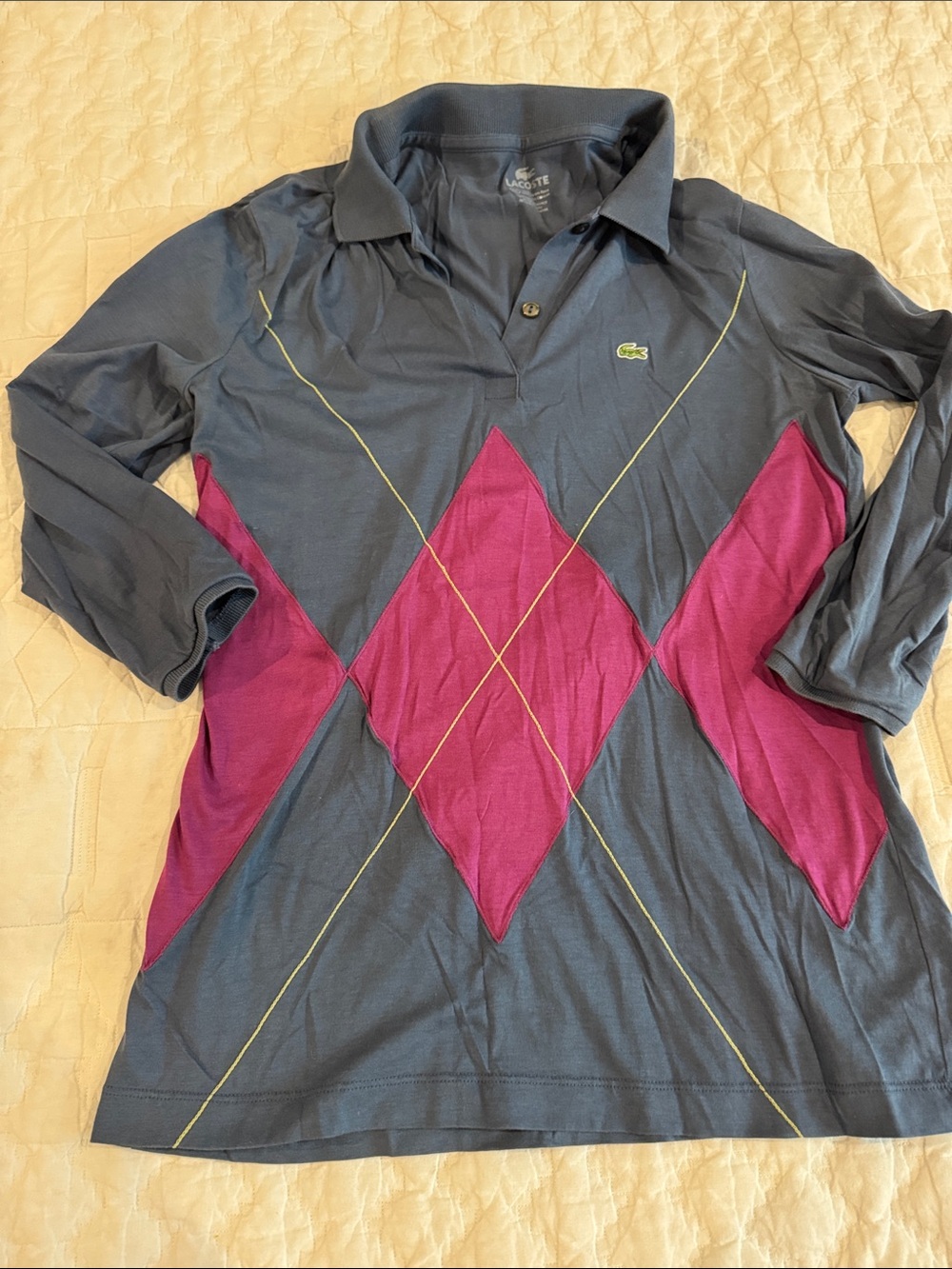 Lacoste Women’s Long-Sleeve Polo - Charcoal and Magenta Argyle